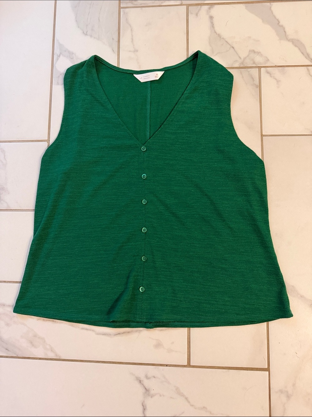 Lauren Conrad Green Sleeveless V-Neck Button Front Women's Top